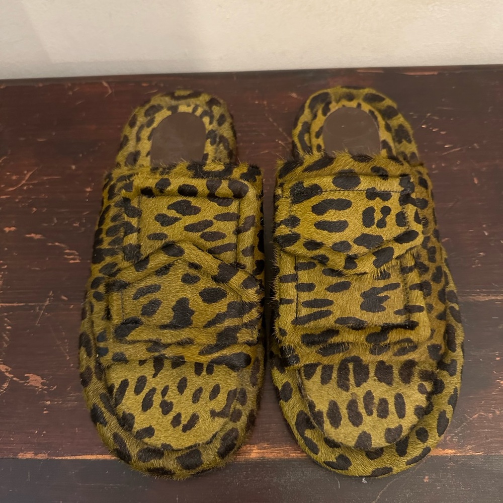 Tibi Leopard Print Slippers